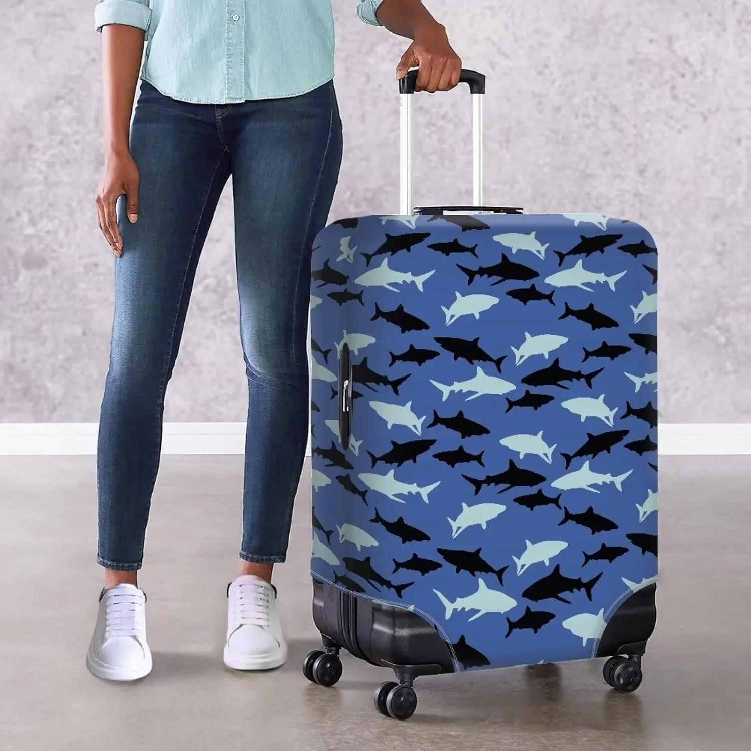 Coloranimal Underwater Ocean Sea Shark Luggage Covers Luggage Protective Cover Women Men Travel Luggage Cover for 25-28 Inch Luggage Elastic Suitcase Cover Protector Suitcase Protector L