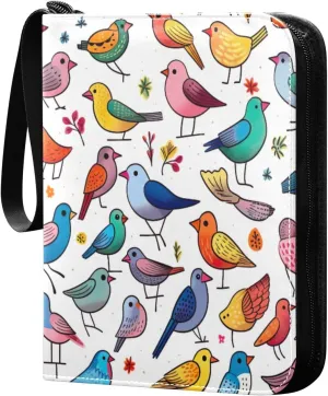 Colorful Birds Card Binder 4 Pocket Trading Card Album Fits 400 Sports/Game Cards, PU Cover 3 Ring Card Collection with 50 Removable Sleeves