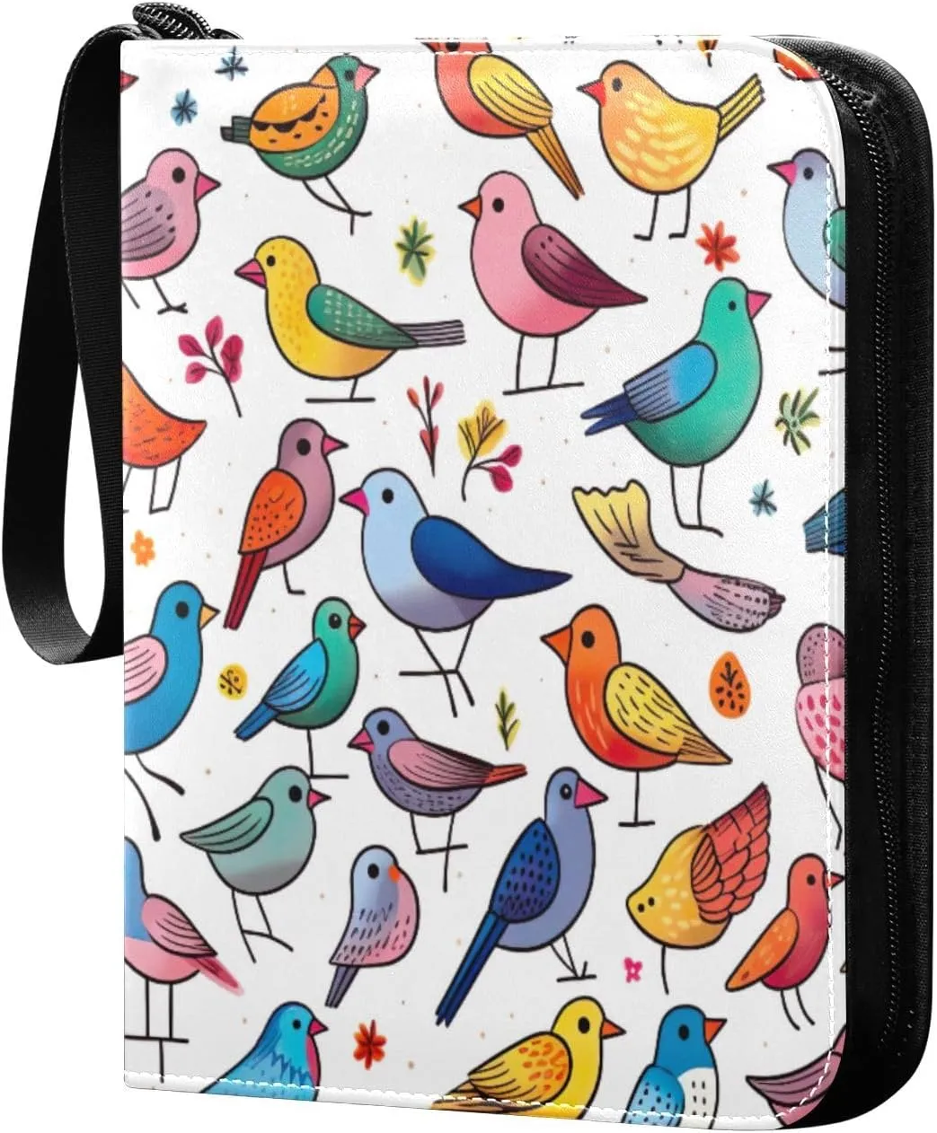 Colorful Birds Card Binder 4 Pocket Trading Card Album Fits 400 Sports/Game Cards, PU Cover 3 Ring Card Collection with 50 Removable Sleeves