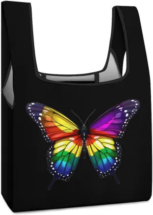 Colorful Butterfly Novelty Reusable Grocery Bag Fold-able Shopping Bags Washable Tote Lightweight Storage Pouch with Handle