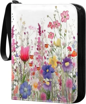 Colorful Flowers Collectible Trading Card Albums, Waterproof PU Card Collection Binder Fits 400 Cards with Removable Sleeves for Baseball Card, Football Card