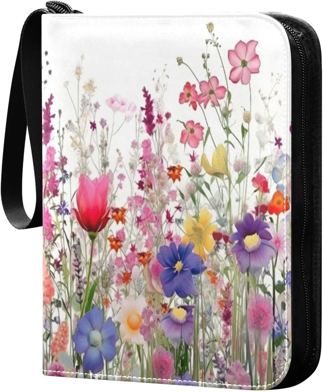 Colorful Flowers Collectible Trading Card Albums, Waterproof PU Card Collection Binder Fits 400 Cards with Removable Sleeves for Baseball Card, Football Card