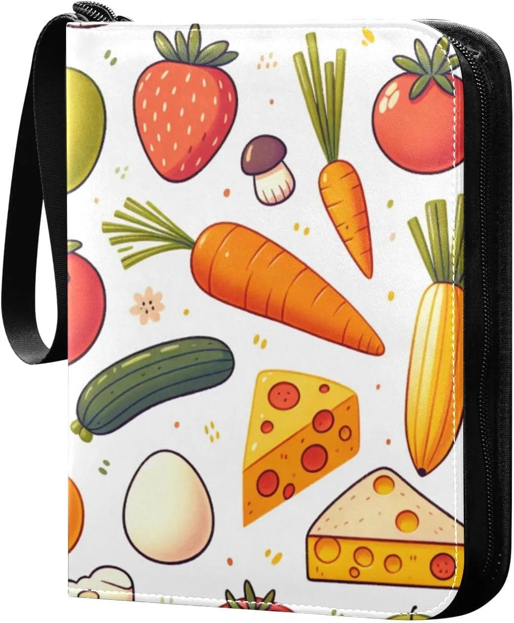 Colorful Fruit and Vegetables Card Binder 4 Pocket Trading Card Album Fits 400 Sports/Game Cards, PU Cover 3 Ring Card Collection with 50 Removable Sleeves