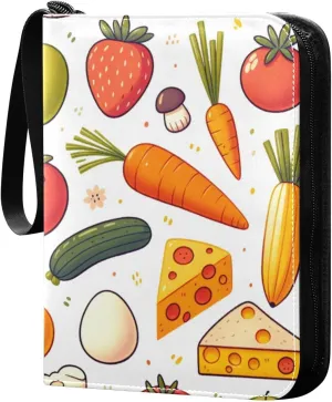 Colorful Fruit and Vegetables Card Binder 4 Pocket Trading Card Album Fits 400 Sports/Game Cards, PU Cover 3 Ring Card Collection with 50 Removable Sleeves