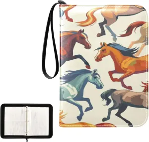 Colorful Horses Collectible Trading Card Albums, Waterproof PU Card Collection Binder Fits 400 Cards with Removable Sleeves for Baseball Card, Football Card