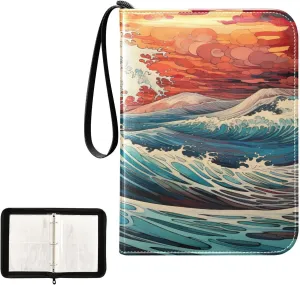 Colorful Waves Collectible Trading Card Albums, Waterproof PU Card Collection Binder Fits 400 Cards with Removable Sleeves for Baseball Card, Football Card