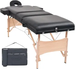 Comfort for Professionals with 3-Zone Folding Massage Table, 3.9" Thick, Adjustable Height and Armrests, Black