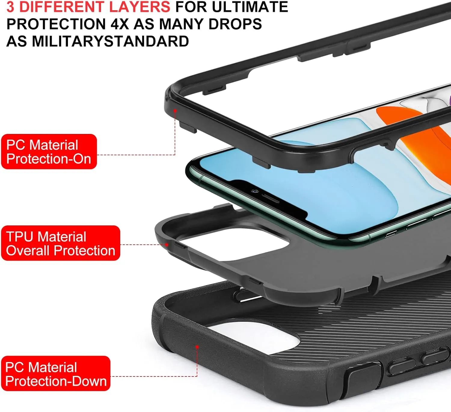 Compatible with iPhone 15 Case Cool Camo Black White Shark Street Fashion Design for Boys Kids, 3-Layer Rugged Shockproof Hard Plastic Bumper Silicone Rubber Heavy Duty Protection Cover