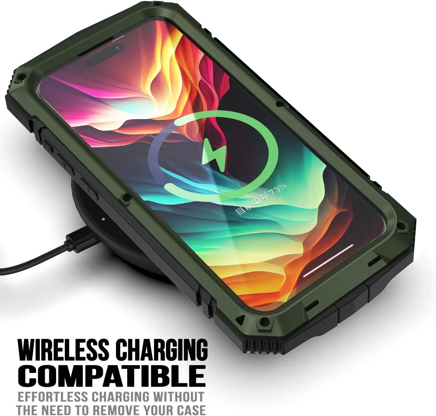 Compatible with iPhone 15 Metal Case with Screen Protector Camera Protector Military Rugged Heavy Duty Shockproof Case with Metal Kickstand Full Body Tough Dustproof Case (Green)