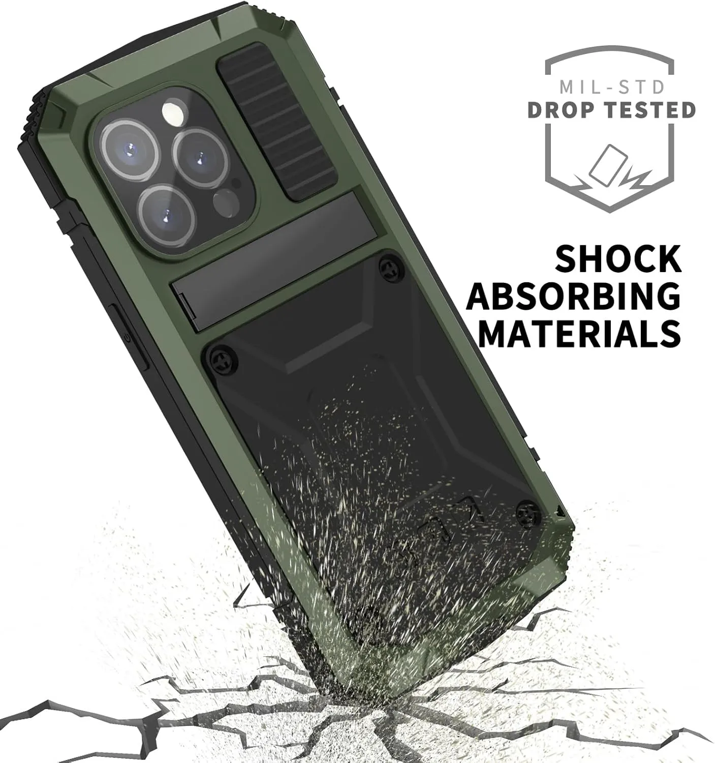 Compatible with iPhone 15 Metal Case with Screen Protector Camera Protector Military Rugged Heavy Duty Shockproof Case with Metal Kickstand Full Body Tough Dustproof Case (Green)