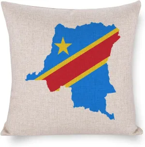 Congo Flag Map Cotton and Linen Pillow Case Pattern Print Pillow Cover Zippered Cushion Covers for Sofa Bed 16"x16"