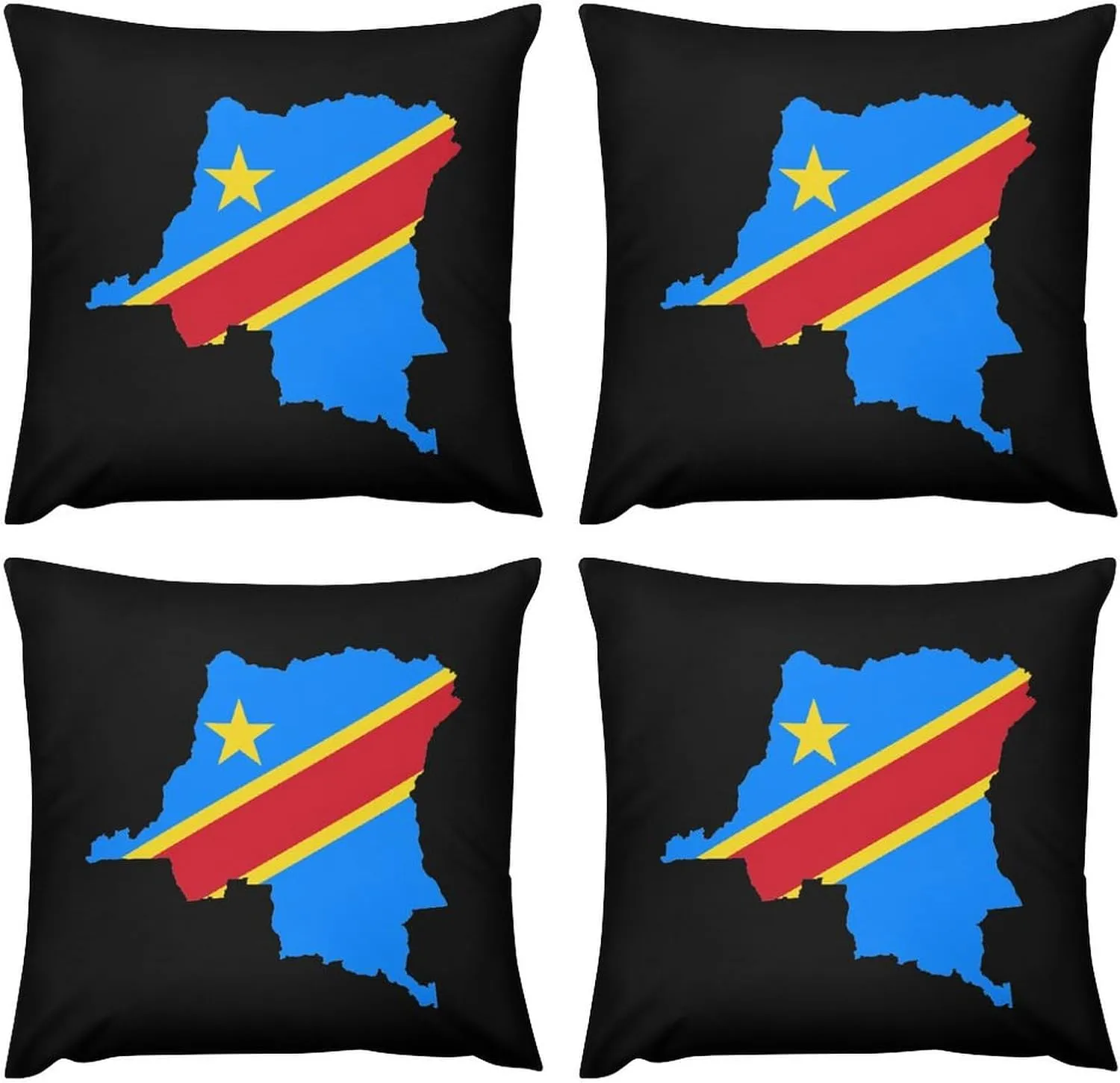 Congo Flag Map Plush Pillow Cases Soft Pillow Covers Smooth Cushion Covers for Sofa Bed Set of 4 16 "x16