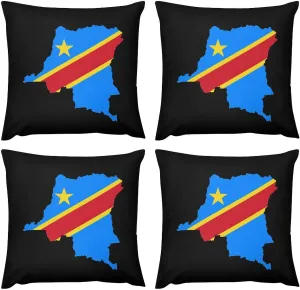 Congo Flag Map Plush Pillow Cases Soft Pillow Covers Smooth Cushion Covers for Sofa Bed Set of 4 16 "x16