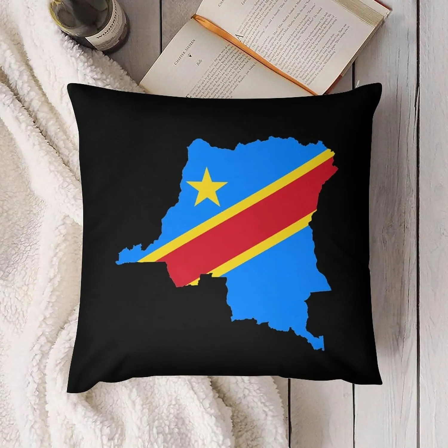 Congo Flag Map Plush Pillow Cases Soft Pillow Covers Smooth Cushion Covers for Sofa Bed Set of 4 16 "x16