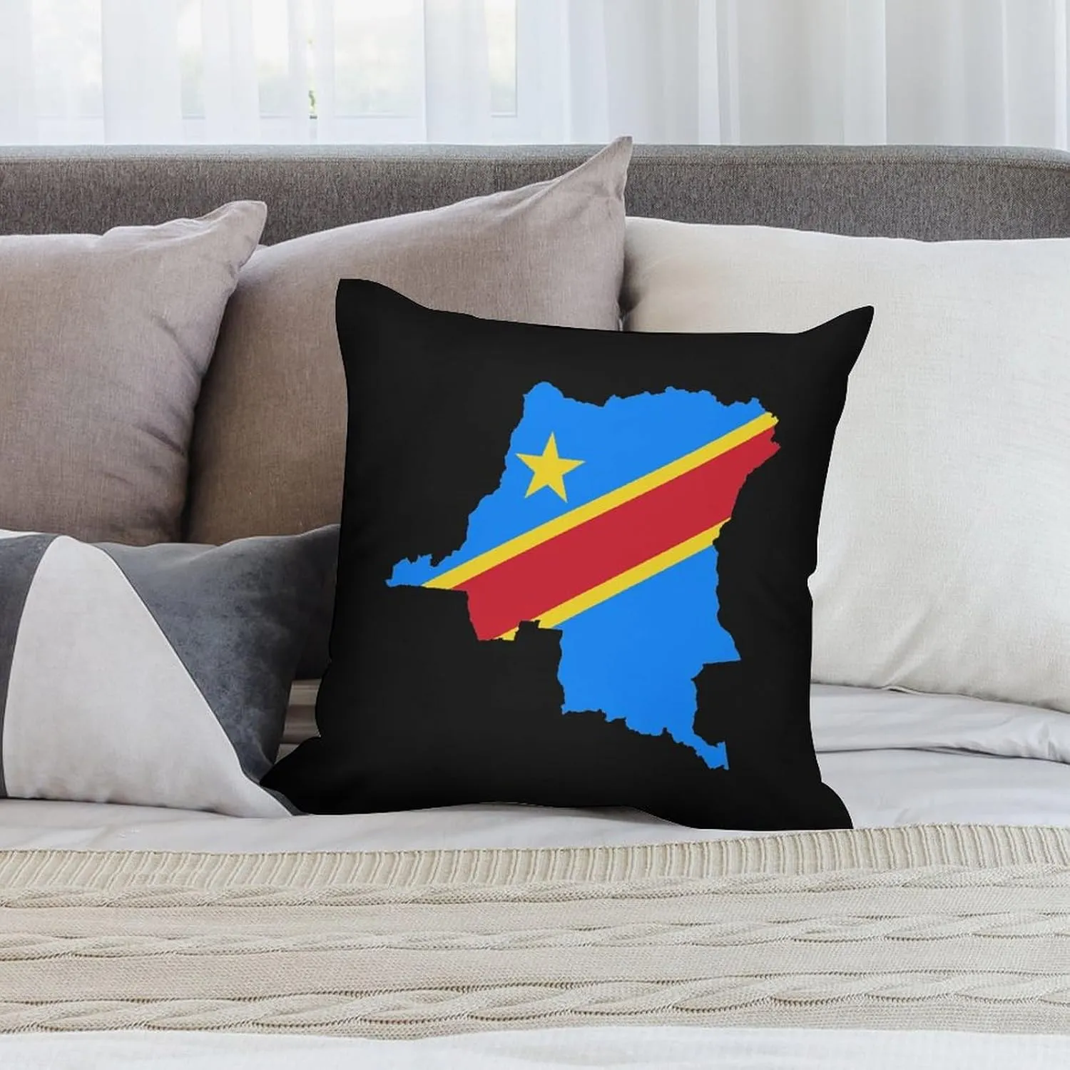 Congo Flag Map Plush Pillow Cases Soft Pillow Covers Smooth Cushion Covers for Sofa Bed Set of 4 16 "x16