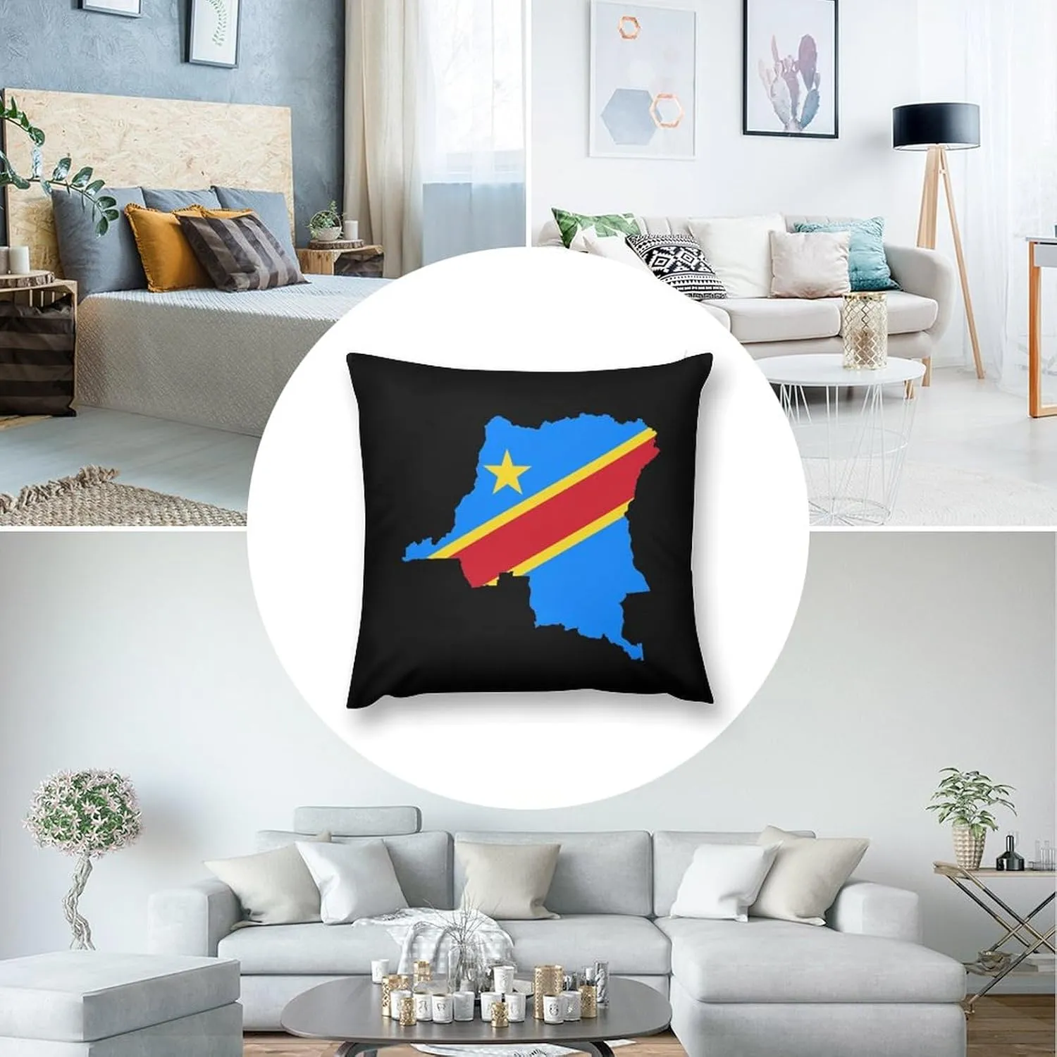 Congo Flag Map Plush Pillow Cases Soft Pillow Covers Smooth Cushion Covers for Sofa Bed Set of 4 16 "x16