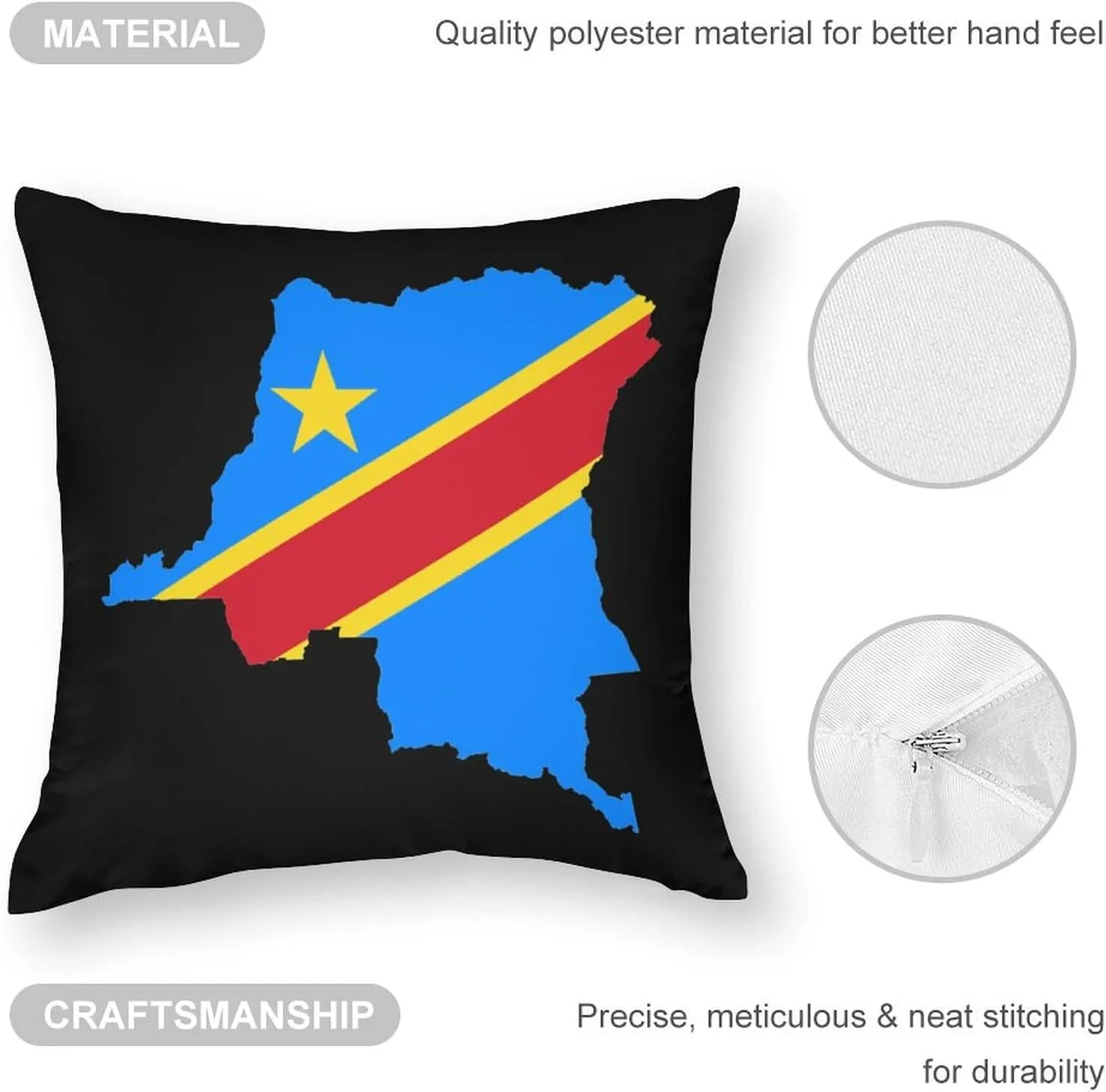 Congo Flag Map Polyester Pillow Cases Soft Pillow Covers Smooth Cushion Covers for Sofa Bed 1 Piece 12"x12"