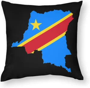 Congo Flag Map Polyester Pillow Cases Soft Pillow Covers Smooth Cushion Covers for Sofa Bed 1 Piece 12"x12"