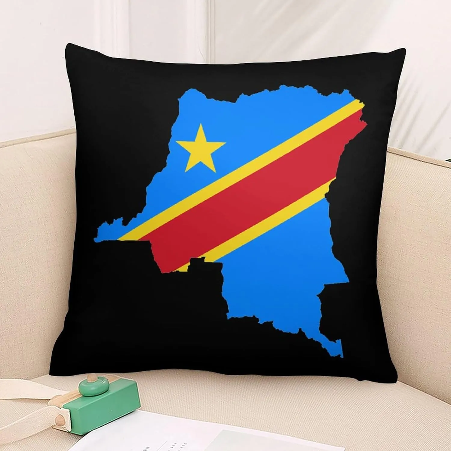 Congo Flag Map Polyester Pillow Cases Soft Pillow Covers Smooth Cushion Covers for Sofa Bed 1 Piece 12"x12"
