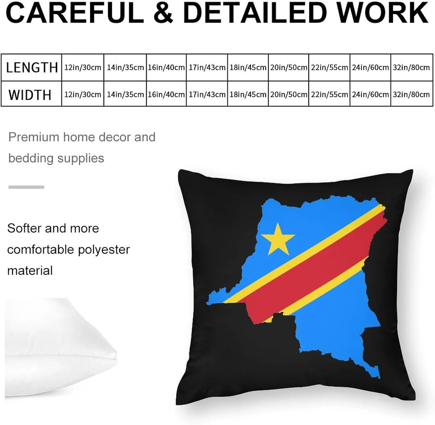 Congo Flag Map Polyester Pillow Cases Soft Pillow Covers Smooth Cushion Covers for Sofa Bed 1 Piece 12"x12"