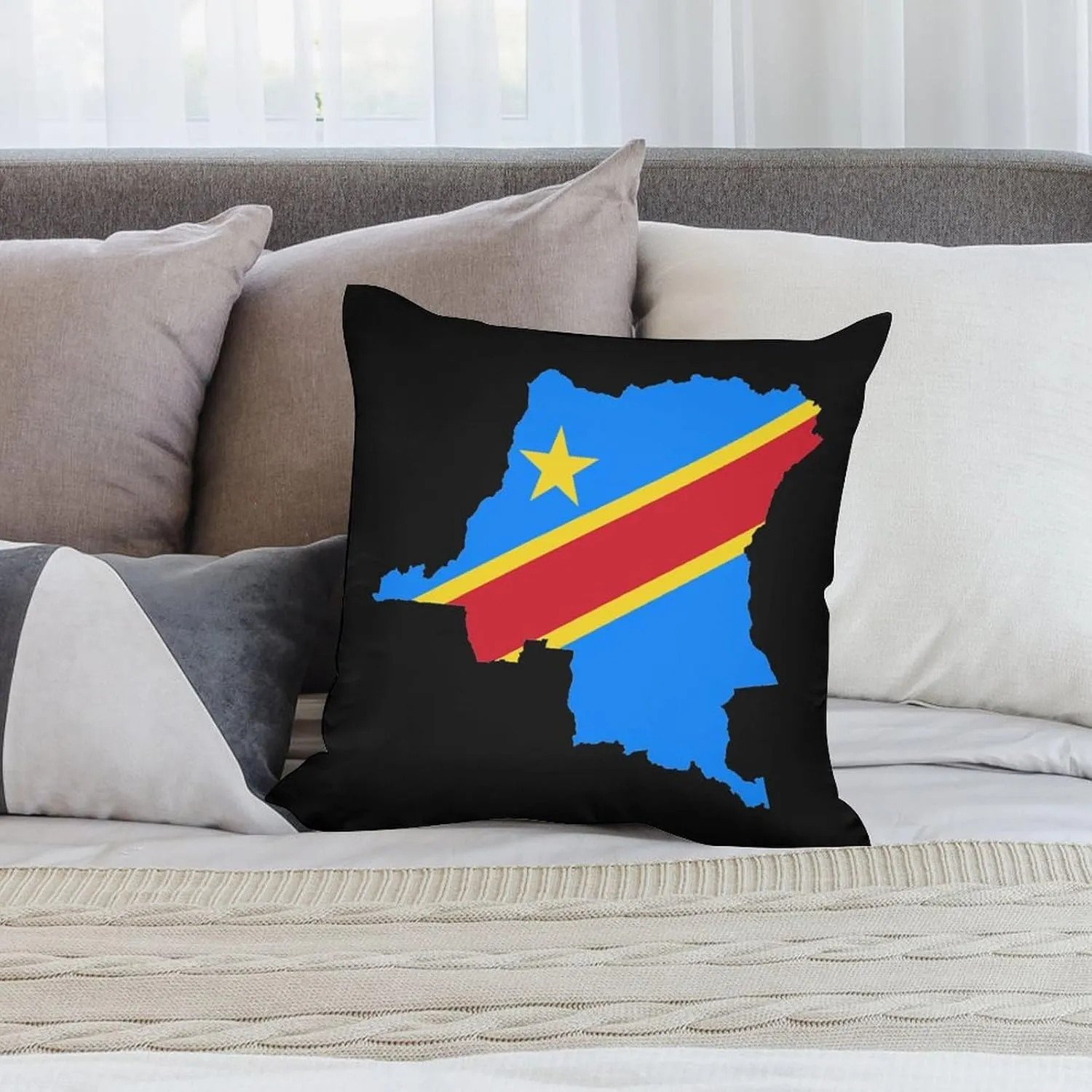 Congo Flag Map Polyester Pillow Cases Soft Pillow Covers Smooth Cushion Covers for Sofa Bed 1 Piece 12"x12"