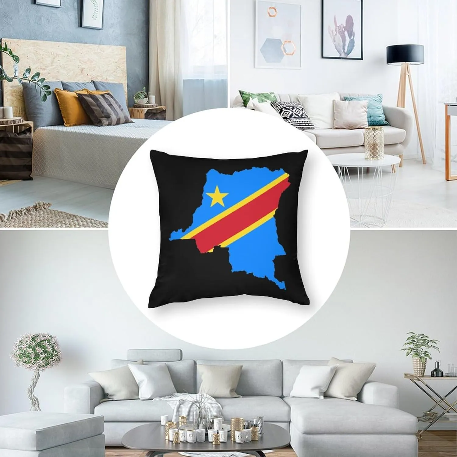 Congo Flag Map Polyester Pillow Cases Soft Pillow Covers Smooth Cushion Covers for Sofa Bed 1 Piece 12"x12"
