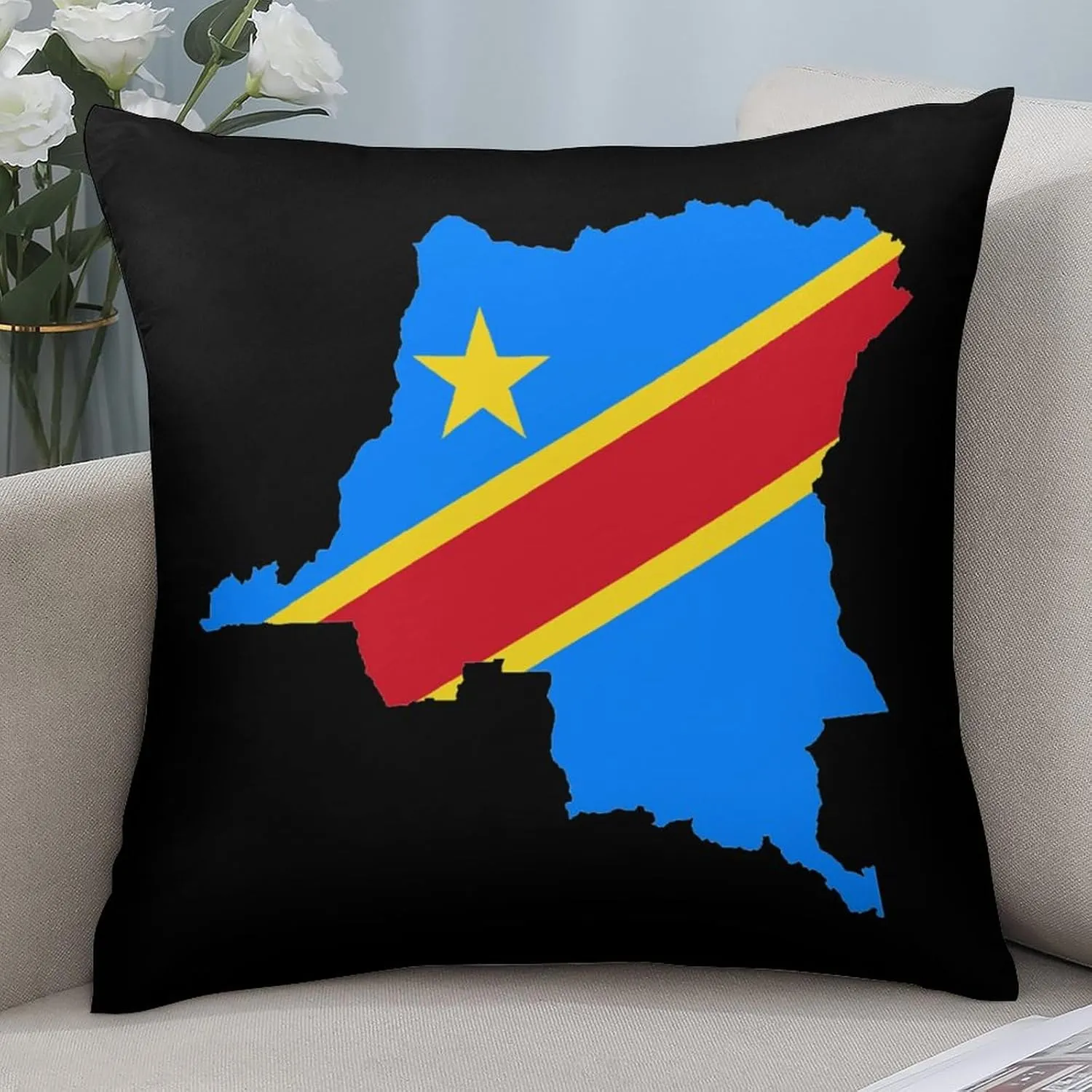 Congo Flag Map Polyester Pillow Cases Soft Pillow Covers Smooth Cushion Covers for Sofa Bed Set of 4