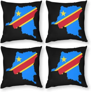 Congo Flag Map Polyester Pillow Cases Soft Pillow Covers Smooth Cushion Covers for Sofa Bed Set of 4