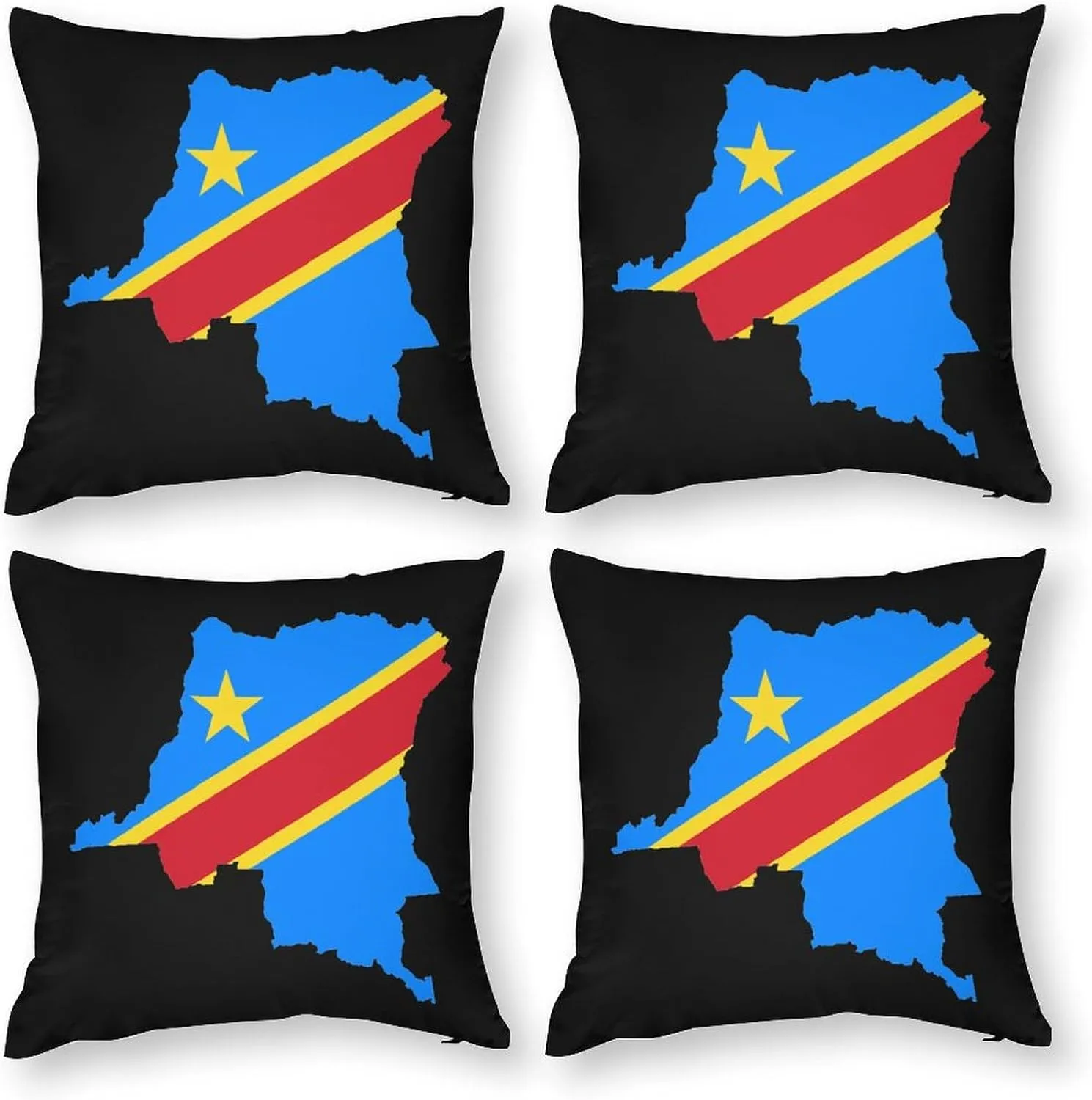 Congo Flag Map Polyester Pillow Cases Soft Pillow Covers Smooth Cushion Covers for Sofa Bed Set of 4