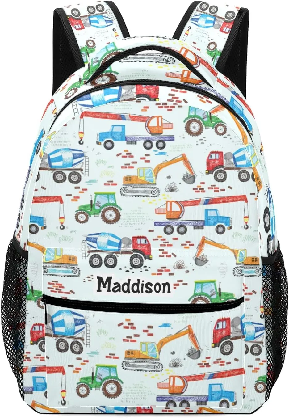 Construction Trucks Tractor Excavator Crane Cement Personalized School Backpack for Kid-Boy/Girl Primary Daypack Travel Bookbag, Option 1, K10255
