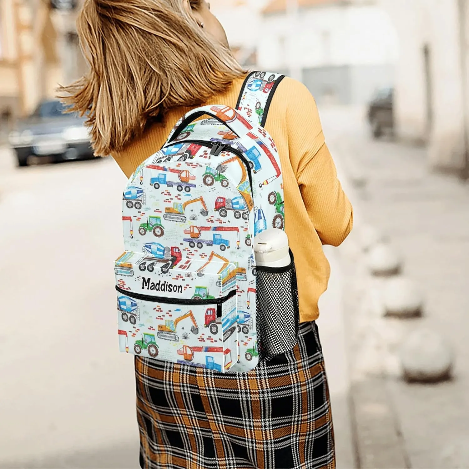 Construction Trucks Tractor Excavator Crane Cement Personalized School Backpack for Kid-Boy/Girl Primary Daypack Travel Bookbag, Option 1, K10255