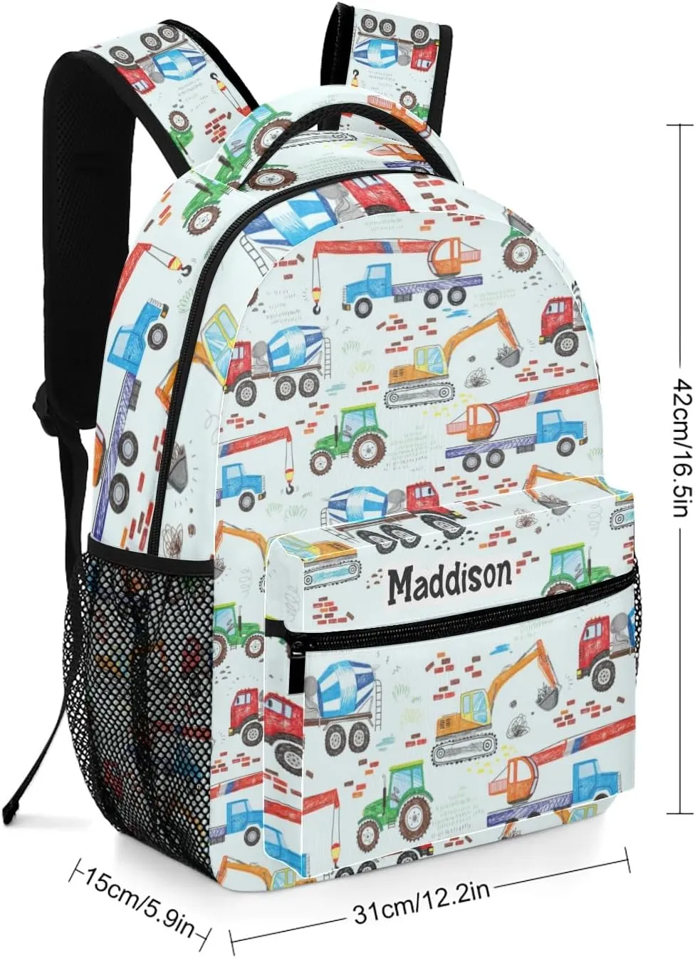 Construction Trucks Tractor Excavator Crane Cement Personalized School Backpack for Kid-Boy/Girl Primary Daypack Travel Bookbag, Option 1, K10255