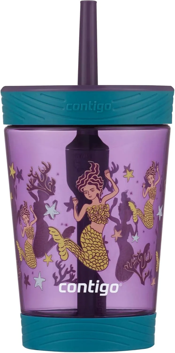 Contigo Kids Spill-Proof 14oz Tumbler & Kids Spill-Proof 14oz Tumbler with Straw and BPA-Free Plastic, Fits Most Cup Holders and Dishwasher Safe, Nautical Fish