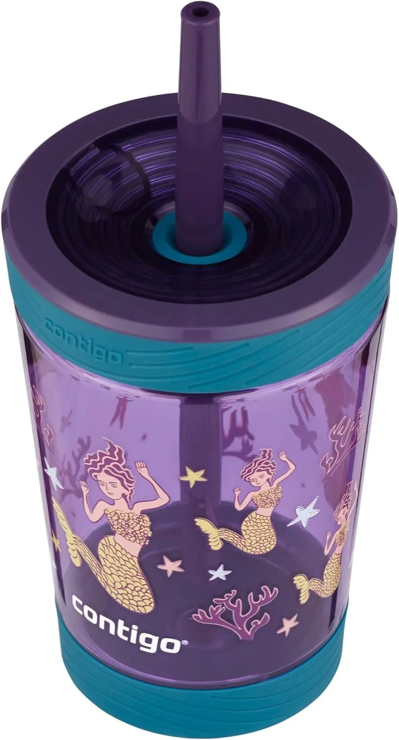 Contigo Kids Spill-Proof 14oz Tumbler & Kids Spill-Proof 14oz Tumbler with Straw and BPA-Free Plastic, Fits Most Cup Holders and Dishwasher Safe, Nautical Fish