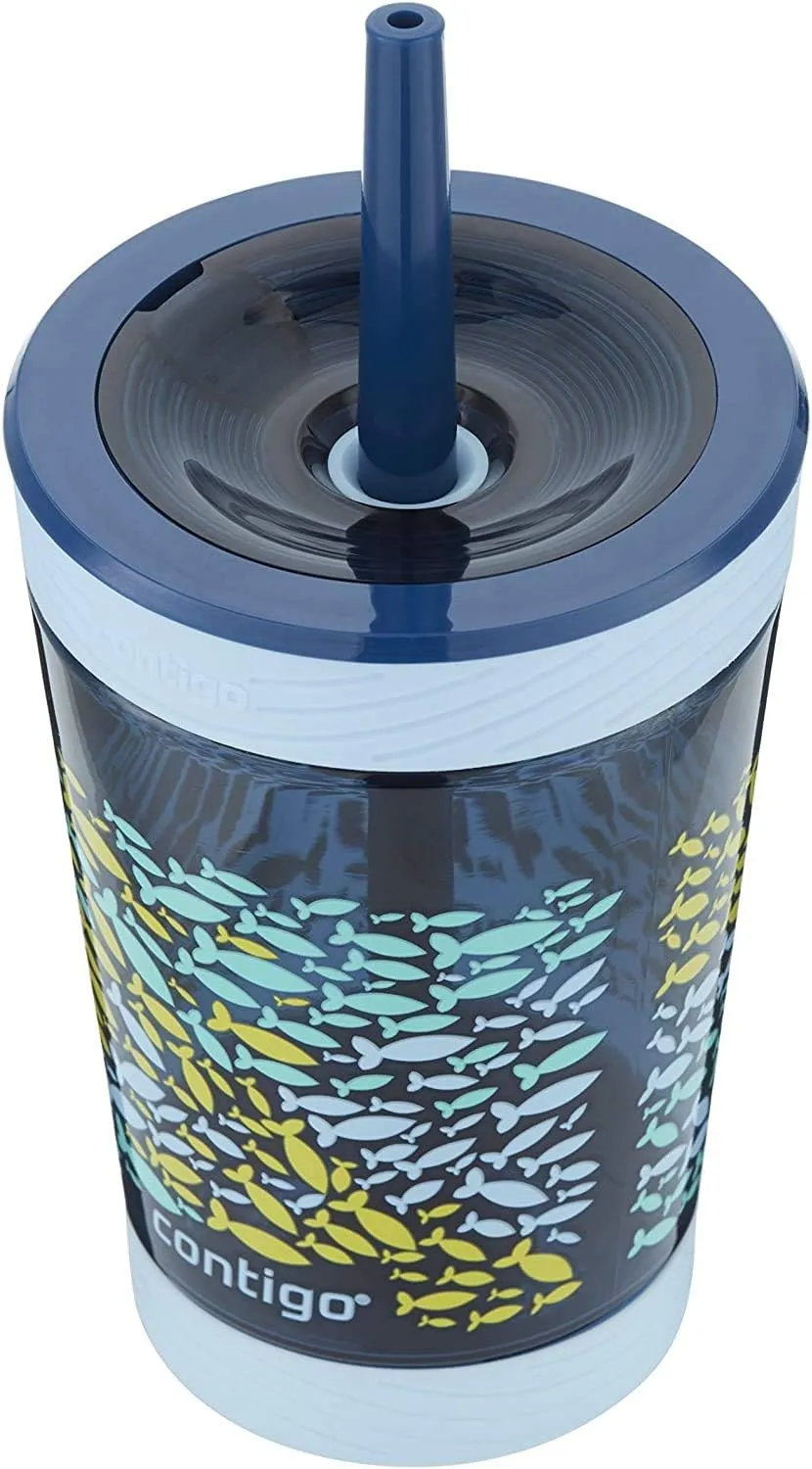Contigo Kids Spill-Proof 14oz Tumbler & Kids Spill-Proof 14oz Tumbler with Straw and BPA-Free Plastic, Fits Most Cup Holders and Dishwasher Safe, Nautical Fish