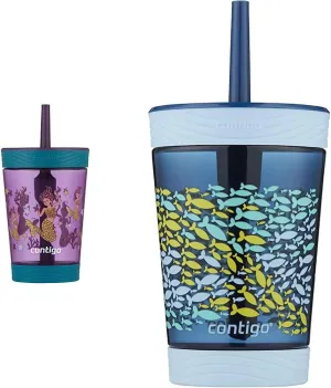 Contigo Kids Spill-Proof 14oz Tumbler & Kids Spill-Proof 14oz Tumbler with Straw and BPA-Free Plastic, Fits Most Cup Holders and Dishwasher Safe, Nautical Fish