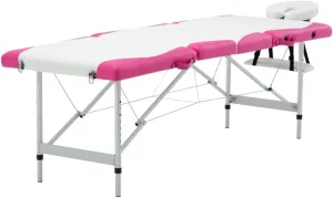 Convenient Portable Massage Table with Adjustable Height and Arm Supports, Foldable Design, Aluminum Frame, White and Pink