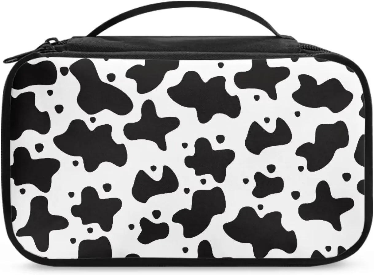 Cow Print Pocket Cosmetic Bag Womens Travel Cosmetic Organizer Makeup Bag with Zipper Travel Cosmetic Bag Easy To Carry for Long and Short Weekend Trips or Camping Trips
