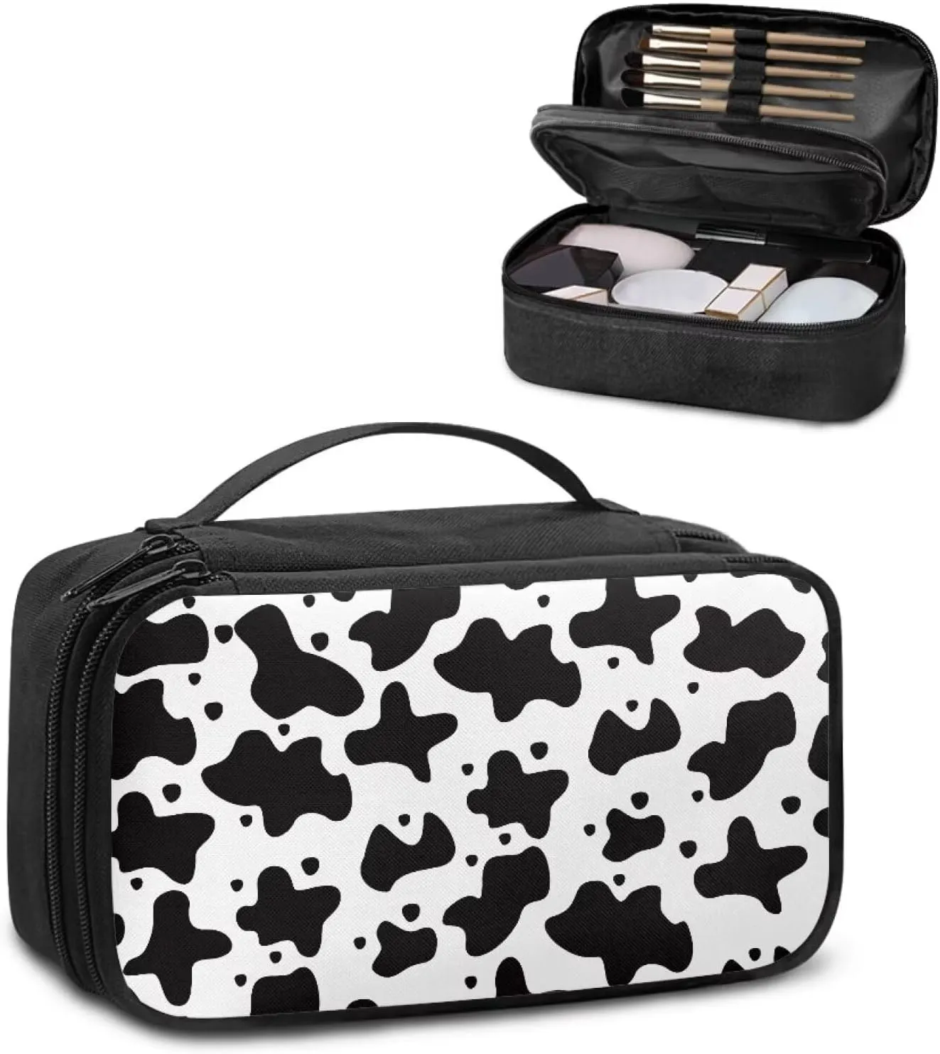 Cow Print Pocket Cosmetic Bag Womens Travel Cosmetic Organizer Makeup Bag with Zipper Travel Cosmetic Bag Easy To Carry for Long and Short Weekend Trips or Camping Trips
