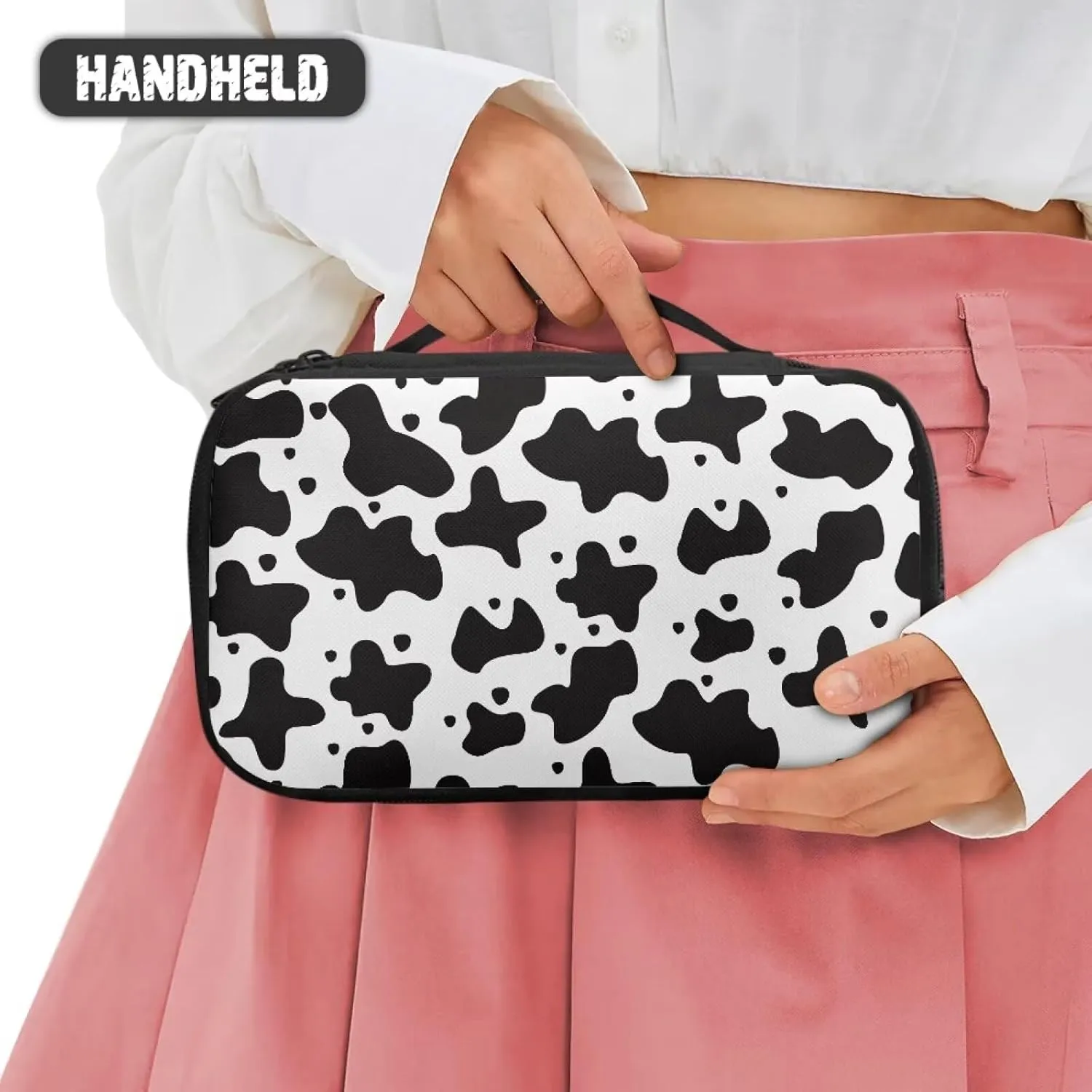 Cow Print Pocket Cosmetic Bag Womens Travel Cosmetic Organizer Makeup Bag with Zipper Travel Cosmetic Bag Easy To Carry for Long and Short Weekend Trips or Camping Trips