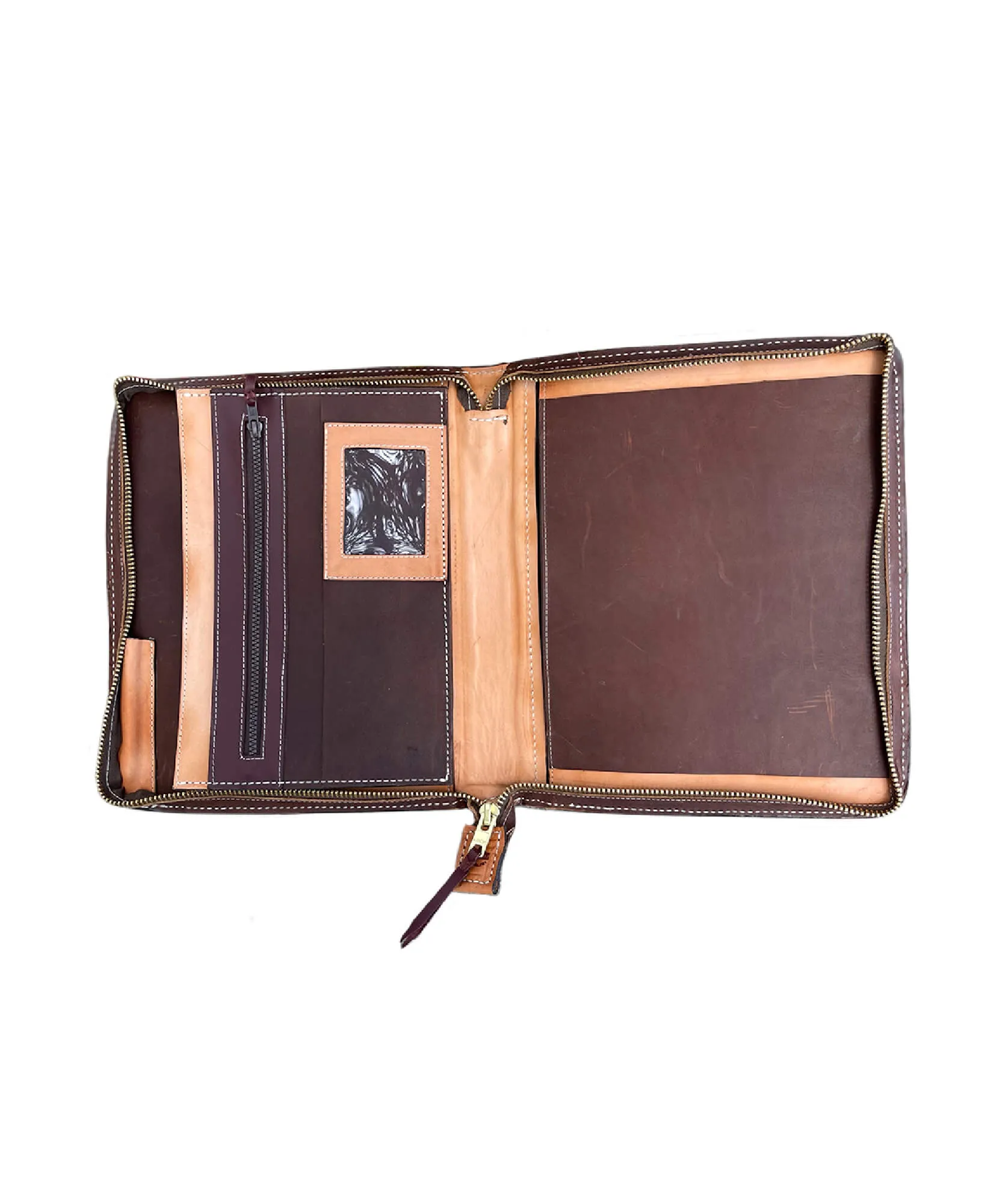 Cowboy Briefcase golden and toast leather mini oak leaf tooling with background paint