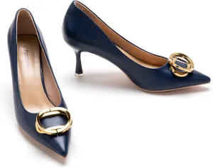C.Paravano Women's Metal Buckle Stiletto Pumps-Professional Business Meeting Shoes with Metal Accents&Chic Pointed Toe Design,All-Day Comfort Heels for Office Workdays