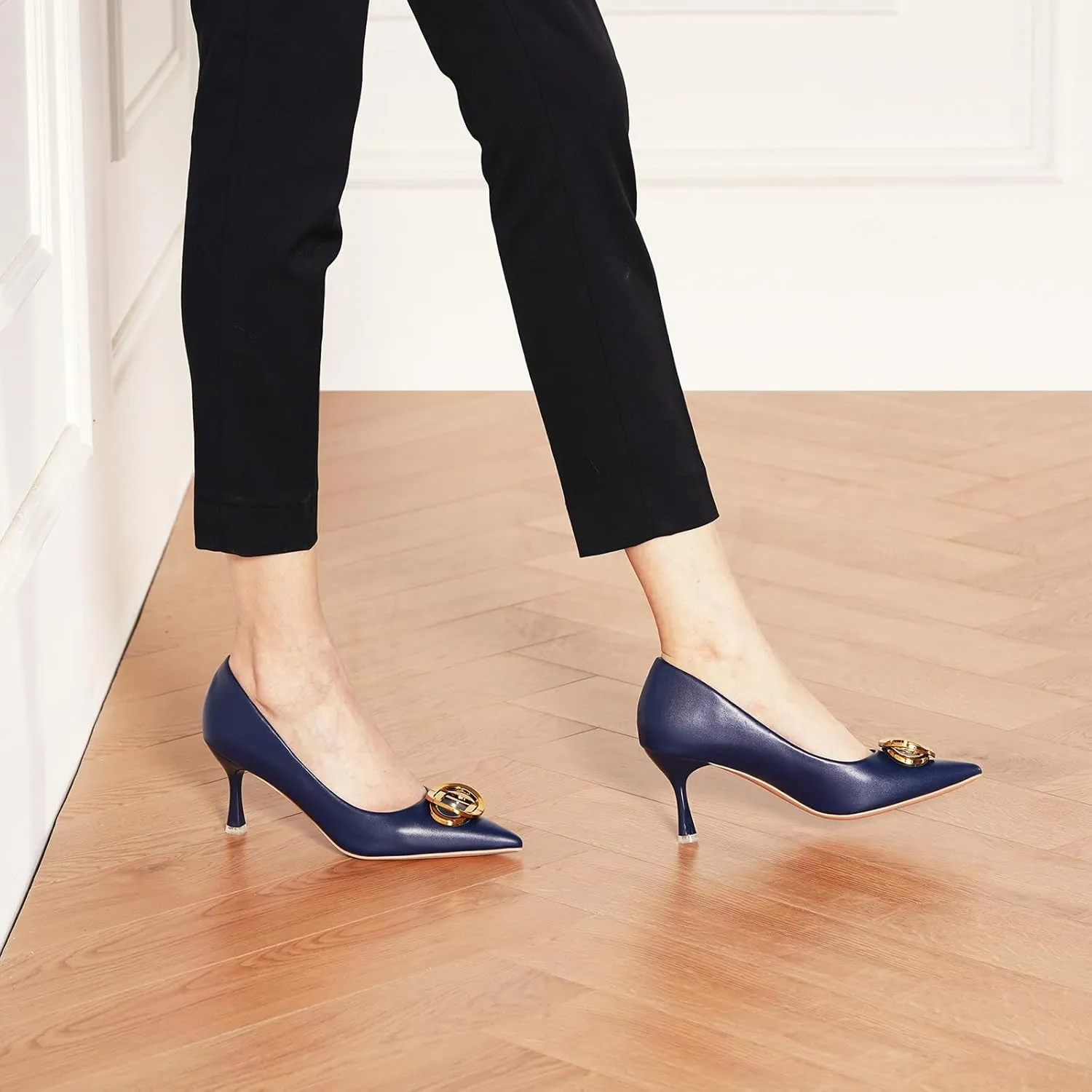 C.Paravano Women's Metal Buckle Stiletto Pumps-Professional Business Meeting Shoes with Metal Accents&Chic Pointed Toe Design,All-Day Comfort Heels for Office Workdays