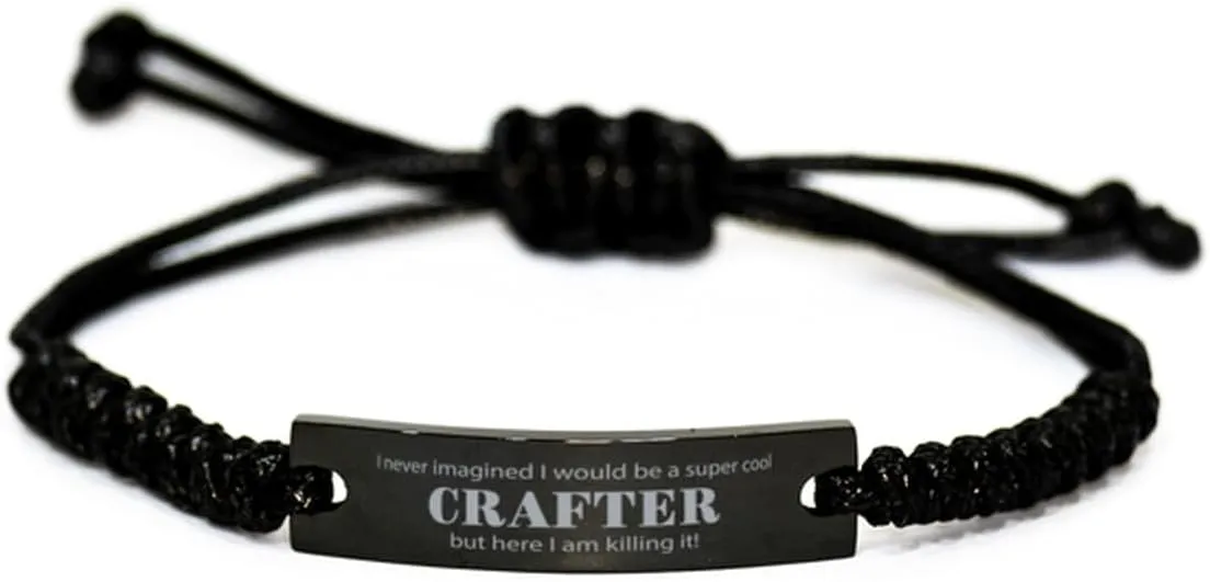Crafter Bracelet - Black Rope - Funny Gifts for Him Her I Never Imagined Leather Jewelry Woodcrater Lenscrafter Manager New Job Promotion Graduated Congratulation Men Women