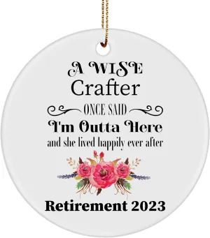 Crafter Retirement Ornament 2023, Gifts for Retiring Leather Jewelry Woodcrater Lenscrafter Manager, Farewell Party Decoration Christmas Tree, Ceramic Circle, A Wise Women