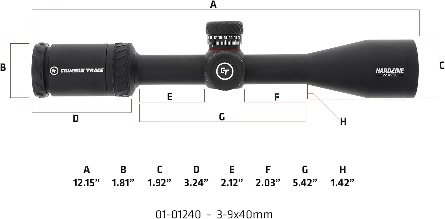 Crimson Trace Hardline Riflescope with Lightweight Solid Construction, Scope Caps and Lens Cloth for Hunting, Shooting, Tactical and Outdoor