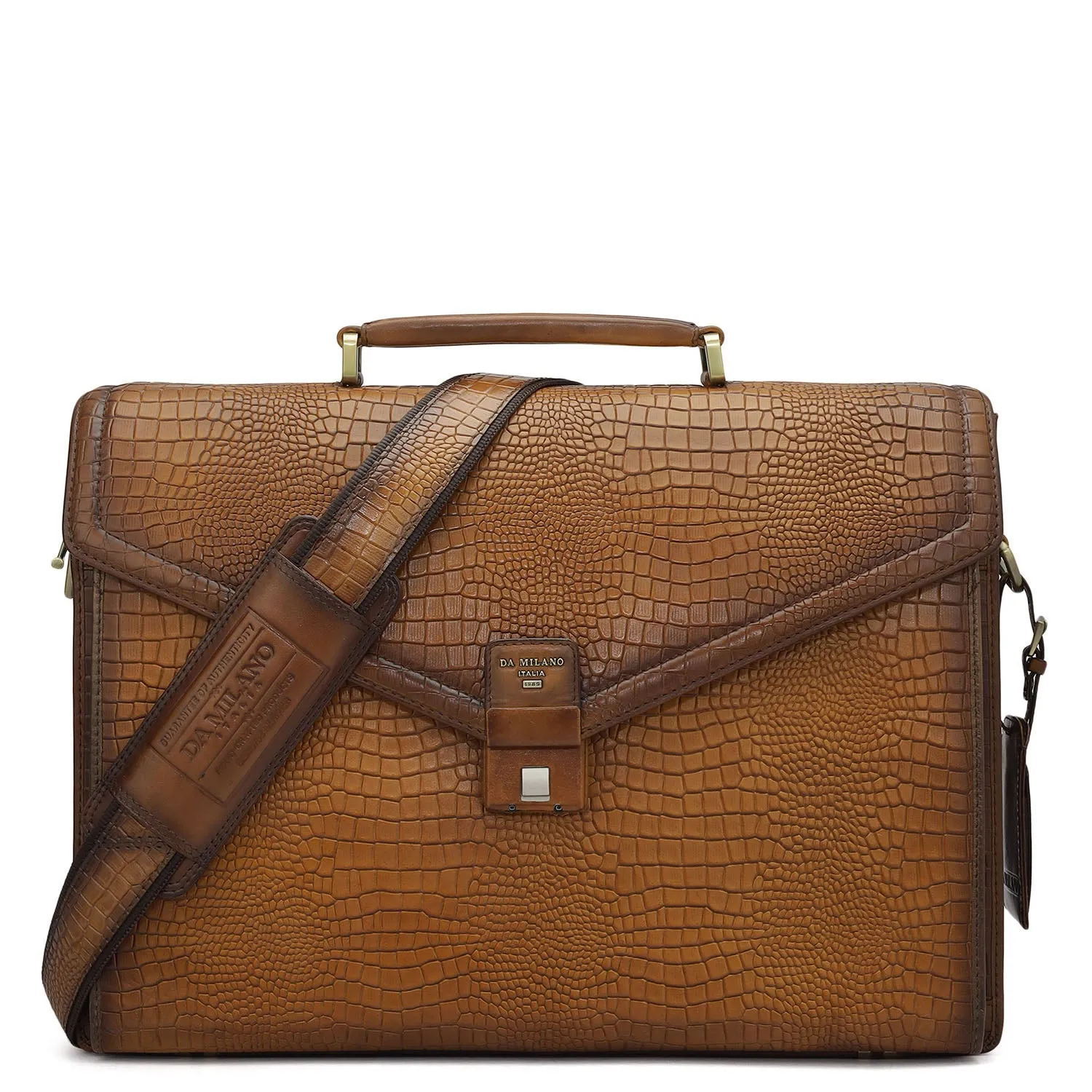 Croco Leather Portfolio - Cognac