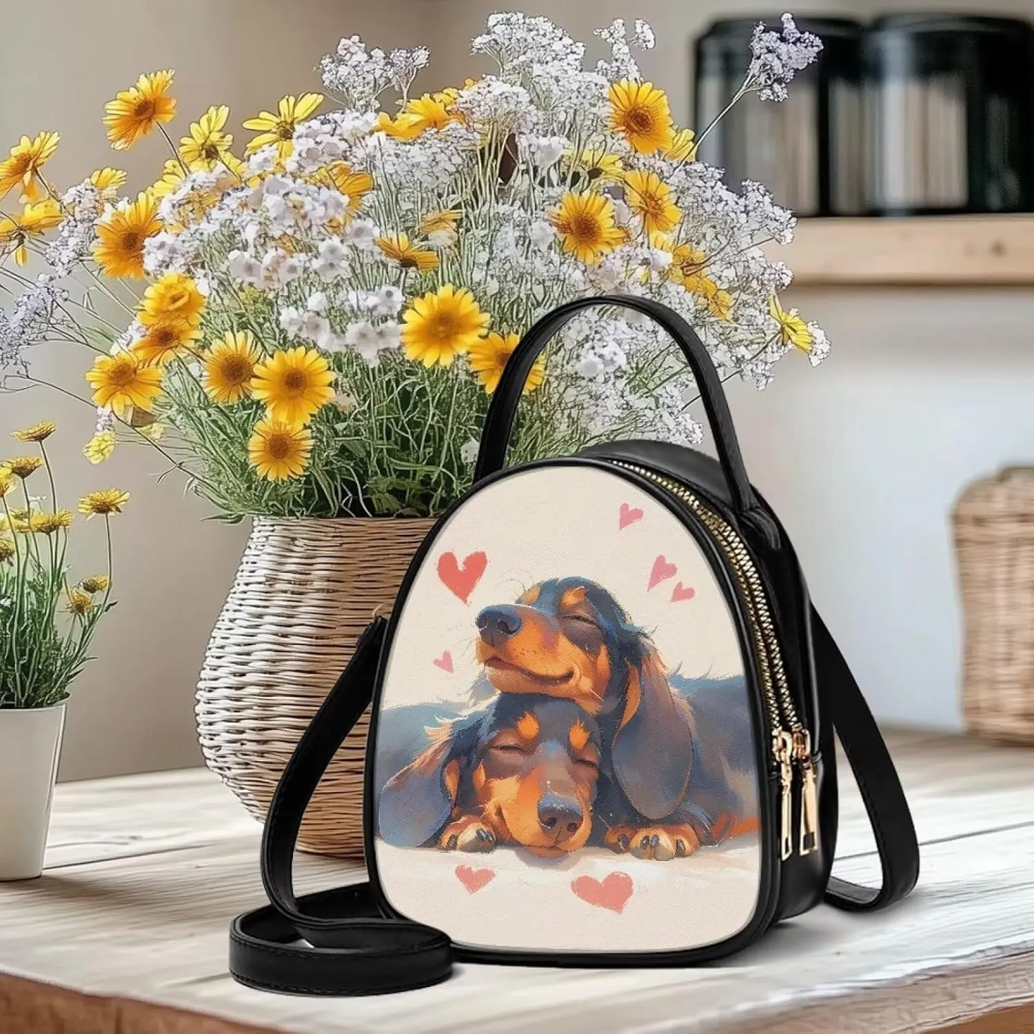 Crossbody Bag Phone Purse Handbag for Women, Dog Couple Print Shoulder Travel Purse, Animals Sling Bag PU Leather