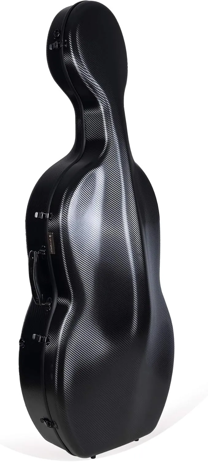 Crossrock 4/4 Cello Case, Carbon Fiber Composite with Wheels and Backpack, Withstand 660lb pressure in Black