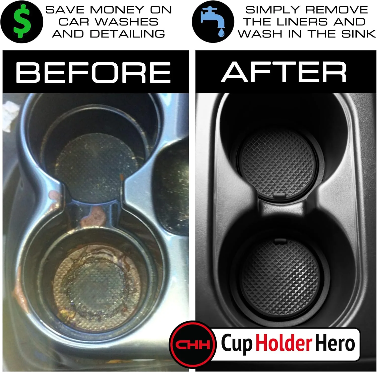 CupHolderHero Compatible with Hyundai Kona Accessories 2018-2021 Premium Custom Interior Non-Slip Anti Dust Cup Holder Inserts, Center Console Liner Mats, Door Pocket Liners 19pc Set (Solid Black)